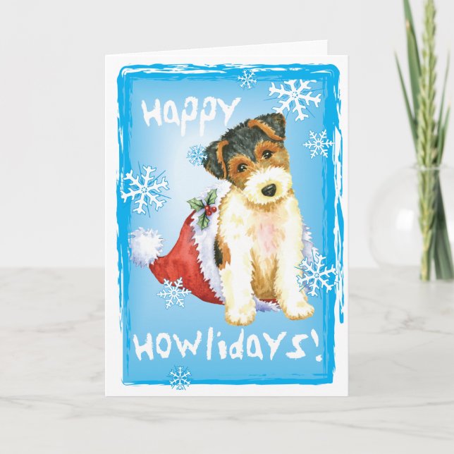 Lyckliga Howliday binder foxterrier Helgkort (Framsida)