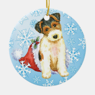 Lyckliga Howliday binder foxterrier Julgransprydnad Keramik