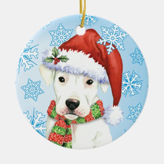 Lyckliga Howliday Dogo Julgransprydnad Keramik (Framsidan)