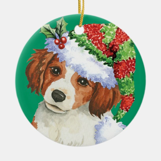 Lyckliga Howlidays Kooikerhondje Julgransprydnad Keramik (Framsidan)