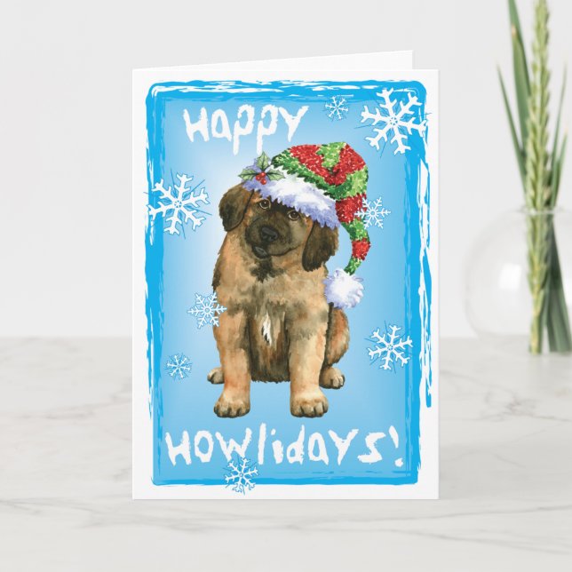 Lyckliga Howlidays Leonberger Helgkort (Framsida)