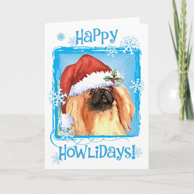 Lyckliga Howlidays Pekingese Helgkort (Framsida)