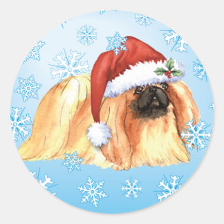 Lyckliga Howlidays Pekingese Runt Klistermärke