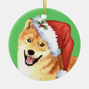 Lyckliga Howlidays Shiba Inu Julgransprydnad Keramik