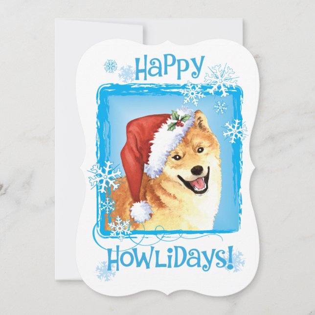 Lyckliga Howlidays Shiba Inu Julkort (Framsida)