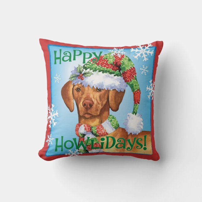 Lyckliga Howlidays Vizsla Kudde (Framsida)