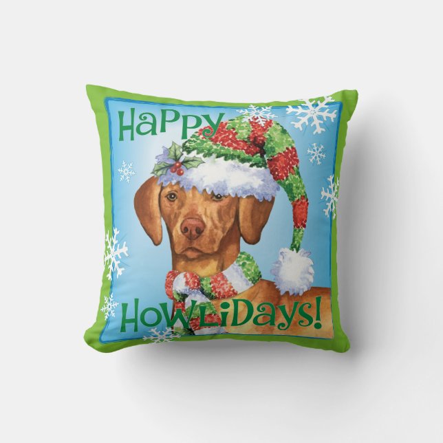 Lyckliga Howlidays Vizsla Kudde (Framsida)
