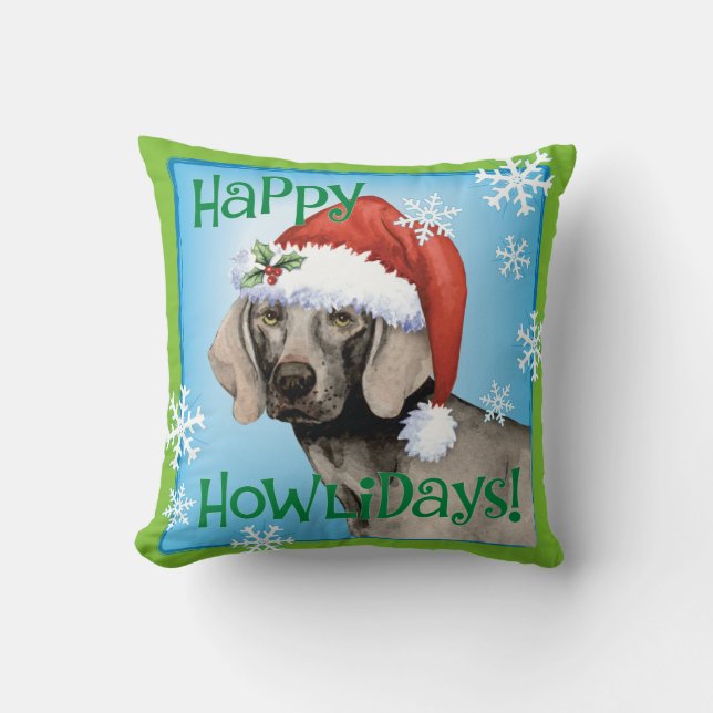 Lyckliga Howlidays Weimaraner Kudde (Framsida)