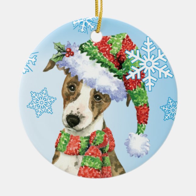 Lyckliga Howlidays Whippet Julgransprydnad Keramik (Framsidan)