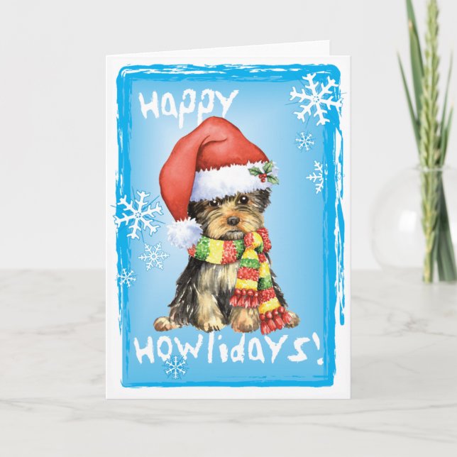 Lyckliga Howlidays Yorkie Helgkort (Framsida)