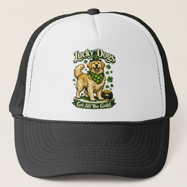 Lyckliga Hundar Får Allt Guld St Patricks Hatt Keps (Framsida)
