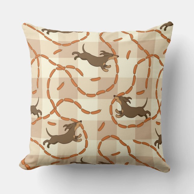 lyckliga hundar med korvbakgrund kudde (Framsida)