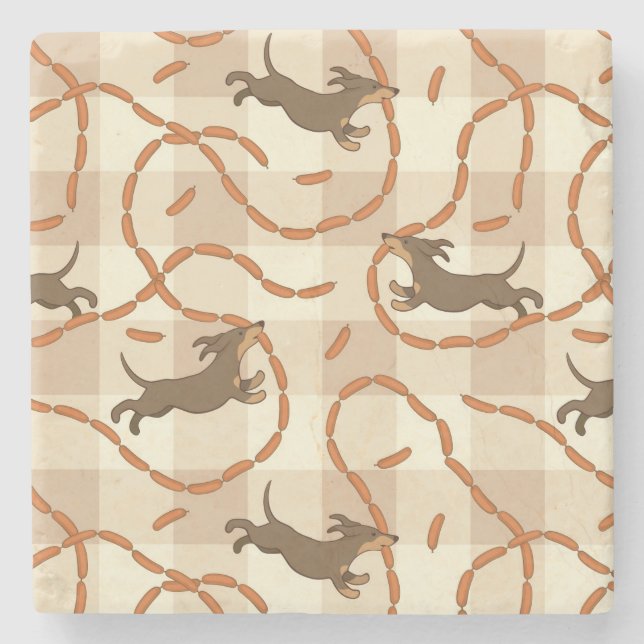 lyckliga hundar med korvbakgrund underlägg sten (Framsidan)