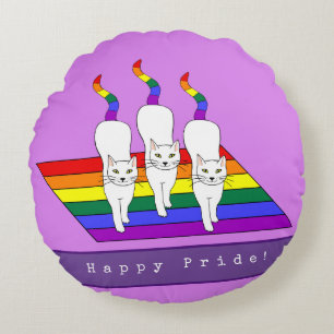 Lyckliga katter för pride LGBT med regnbågeflagga Rund Kudde