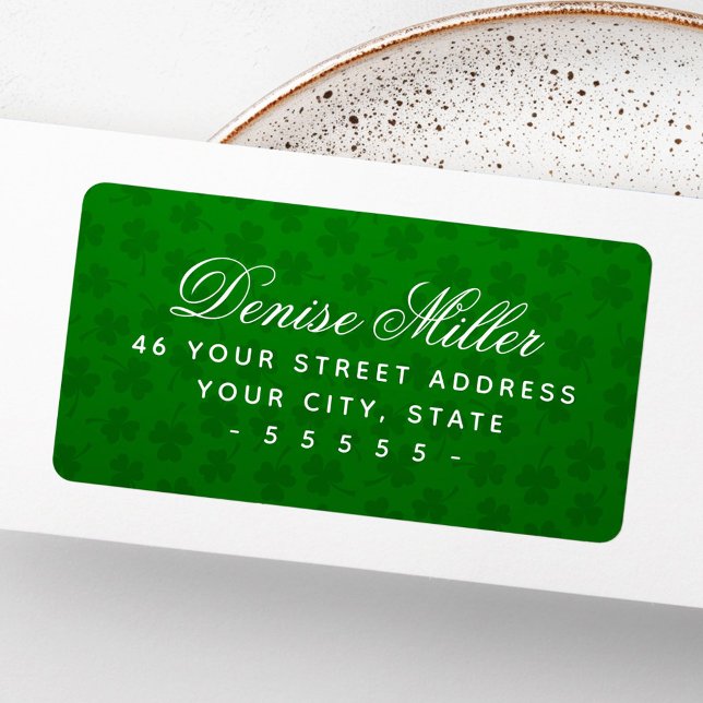 Lyckliga klöverblad grönt St Patricks dag Adressetikett (Lucky clover leaves green St Patrick's day Label)