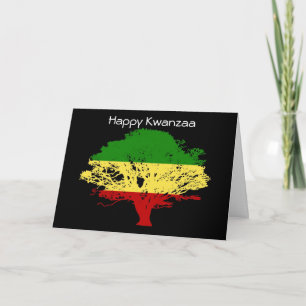 Lyckliga Kwanzaa med träd i afrikanska färger Helgkort