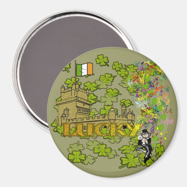 Lyckliga Leprechaun och hans irländska slott Magnet (Front/Back)