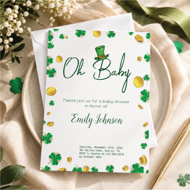Lyckliga lilla en – St. Patrick's Day barnkalas  Inbjudningar (A little luck, a lot of love! Celebrate your special day with this charming  Day baby shower)
