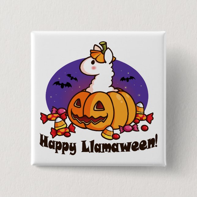 Lyckliga Llamaween Knapp (Framsida)