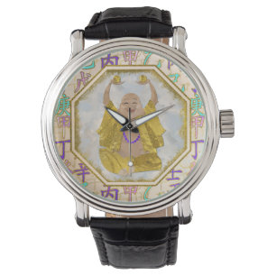 Lyckliga lyckliga Buddha och fengshuihieroglyphs Armbandsur