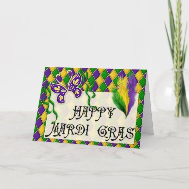 Lyckliga Mardi Gras maskerar & befjädrar Kort (Framsida)
