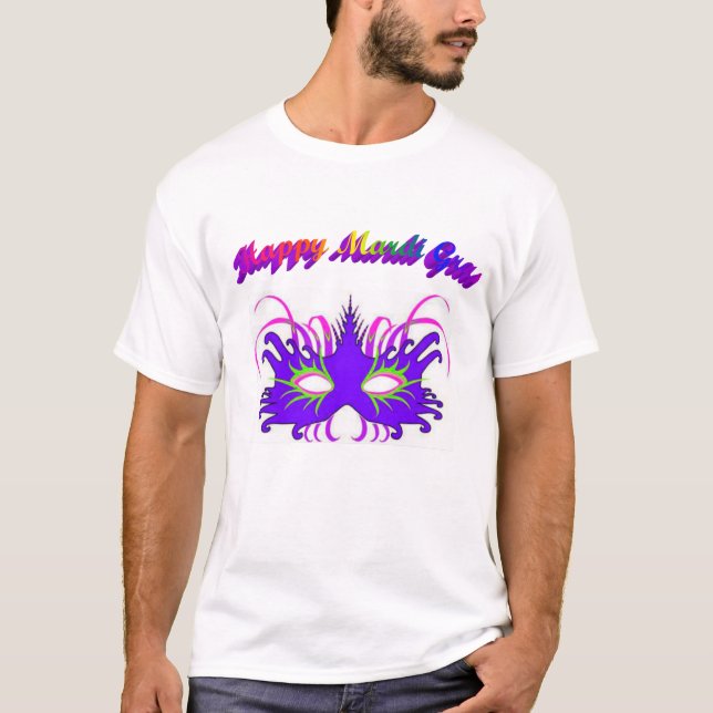Lyckliga Mardi Gras maskerar T-tröja Tee Shirt (Framsida)