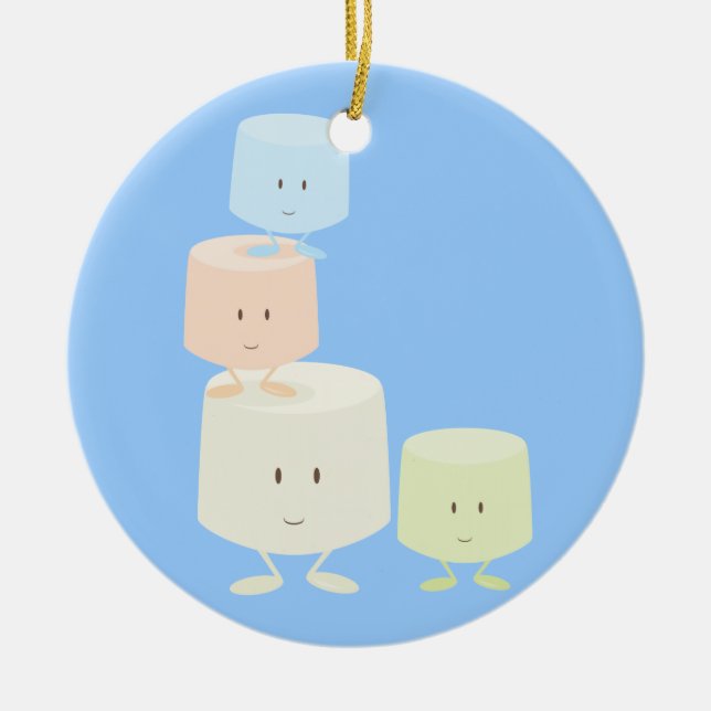 Lyckliga marshmallows julgransprydnad keramik (Framsidan)