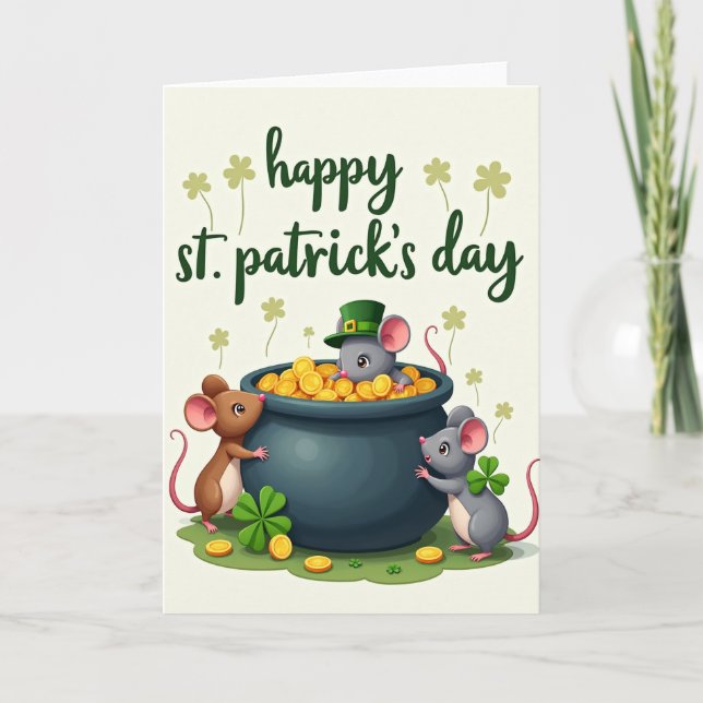 Lyckliga Möss St Patricks Day-kort Kort (Framsida)