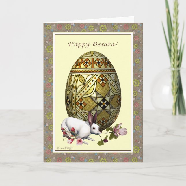Lyckliga Ostara - tomma äggHareBlommor noterar Kort (Framsida)