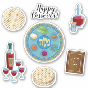 Lyckliga påskhögtidvårPesach Seder symboler Klistermärken