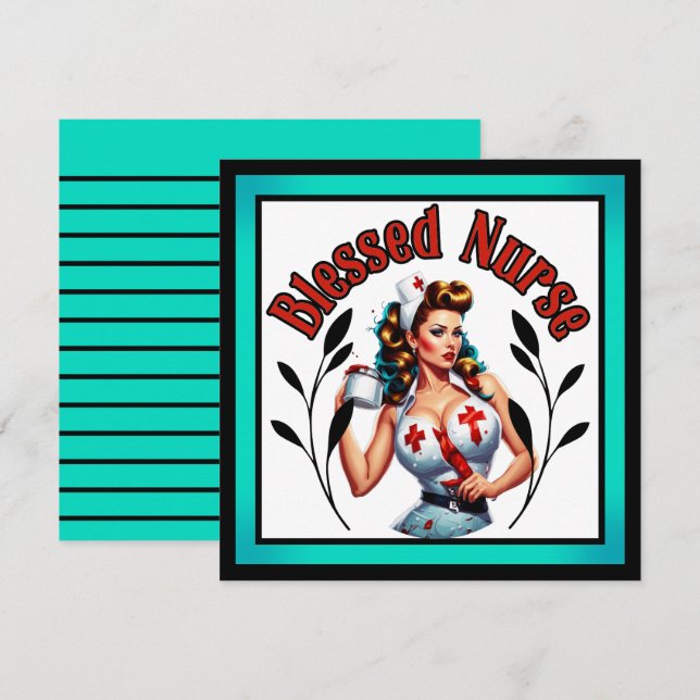 Lyckliga Pinup-Sjuksköterska Julkort (Fram/baksida)