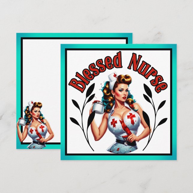 Lyckliga Pinup-Sjuksköterska Julkort (Fram/baksida)