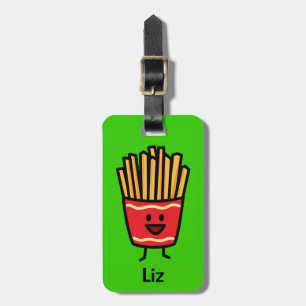 Lyckliga pommes fritespotatisfrites stekte bagagebricka