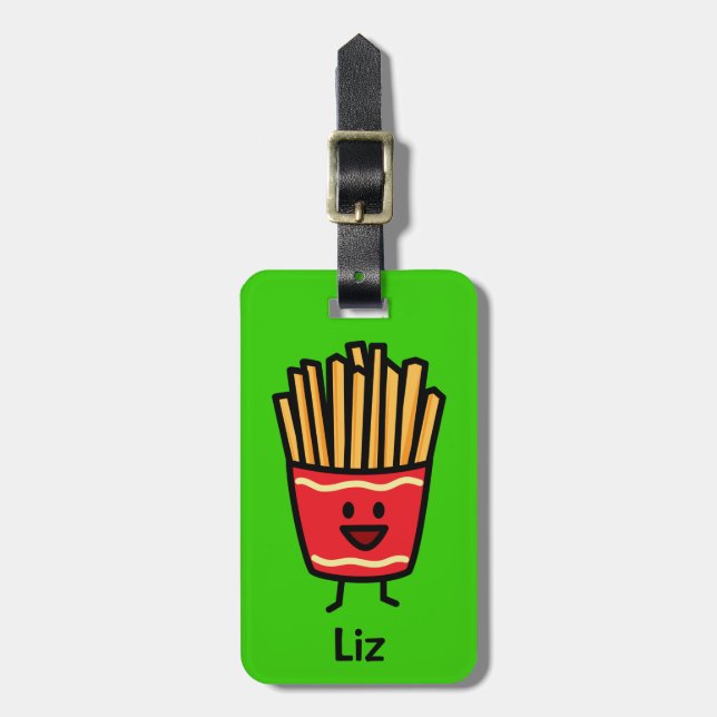 Lyckliga pommes fritespotatisfrites stekte bagagebricka (Vertikal Framsida)