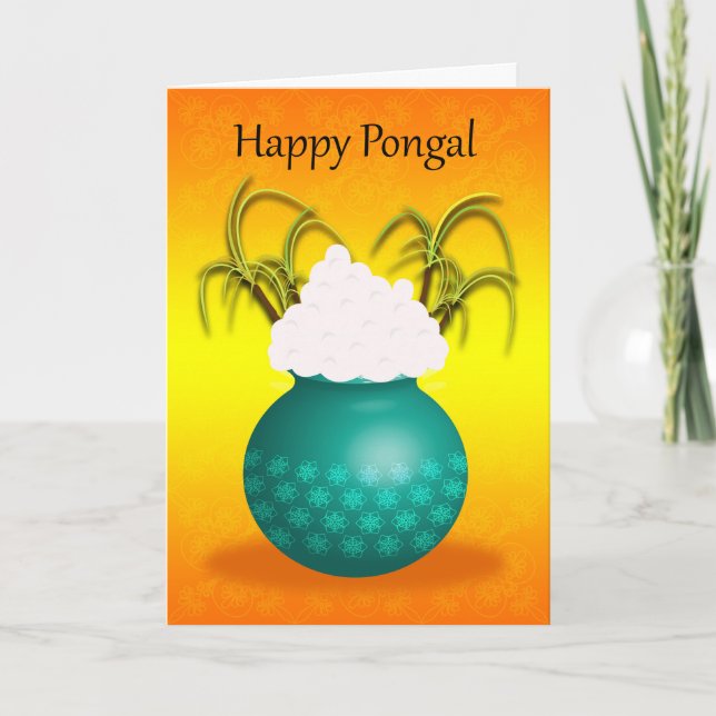 Lyckliga Pongal, med en kruka av ris och växter Kort (Framsida)