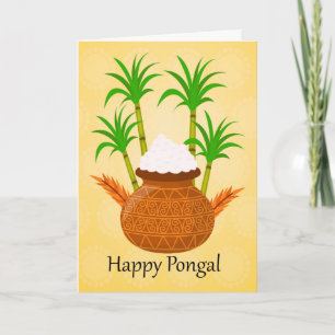Lyckliga Pongal, med en kruka av ris och växter Kort