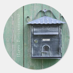 Lyckliga Postcrossing! Brevlåda Runt Klistermärke