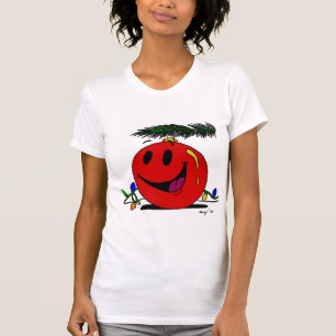 Lyckliga prydnadkvinna avslappnad kammar hem tee shirt