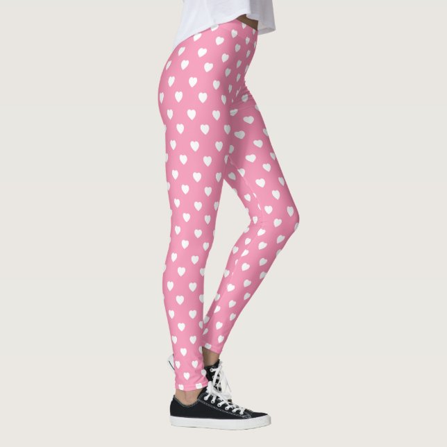 Lyckliga rosa- och vithjärtor leggings (Höger)