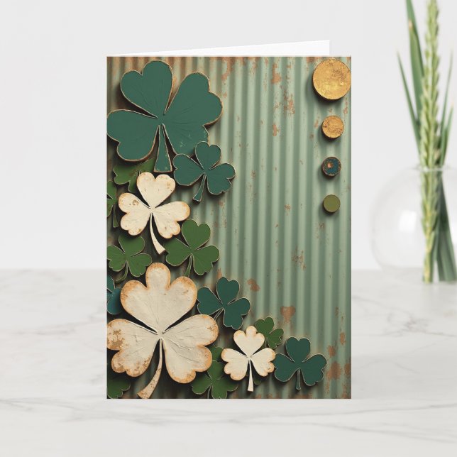 Lyckliga Shamrocks Vintage Stil Kort (Framsida)