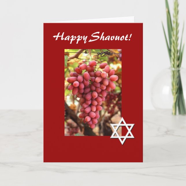 Lyckliga Shavuot-Röda druvor/davidsstjärna Helgkort (Framsida)