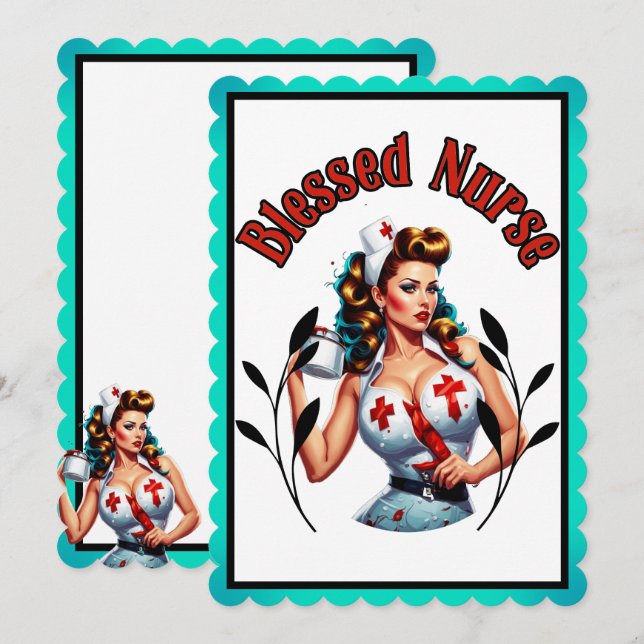 Lyckliga Sjuksköterske Pinup Tack Kort (Fram/baksida)