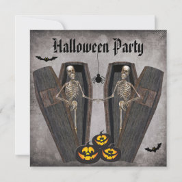 Lyckliga skelett i kistahalloween fest inbjudningar