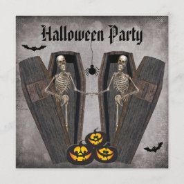 Lyckliga skelett i kistahalloween fest inbjudningar