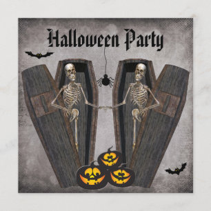 Lyckliga skelett i kistahalloween fest inbjudningar