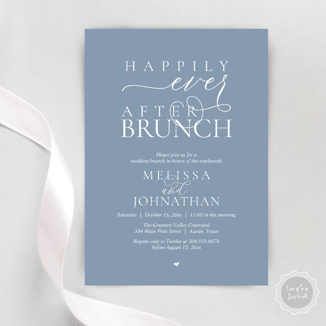 Lyckliga Slut För Alltid Fest Bröllop Elopement Mi Inbjudningar (Happily Ever After Brunch Wedding Elopement Celebration Invitation Card in Dusty Blue)