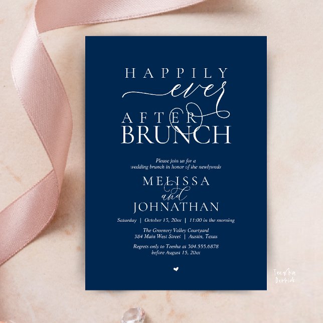 Lyckliga Slut För Alltid Fest Bröllop Elopement Mi Inbjudningar (Happily Ever After Brunch Wedding Elopement Celebration Invitation Card in Navy Blue)