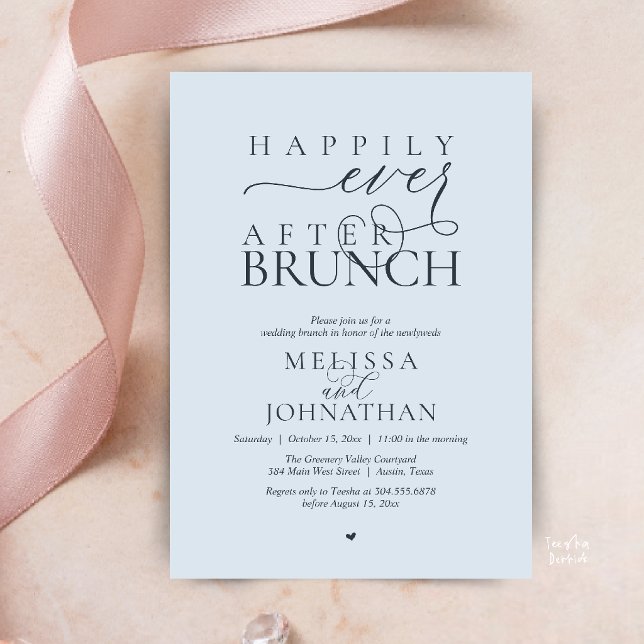 Lyckliga Slut För Alltid Fest Bröllop Elopement Mi Inbjudningar (Happily Ever After Brunch Wedding Elopement Celebration Invitation Card in Misty Blue)