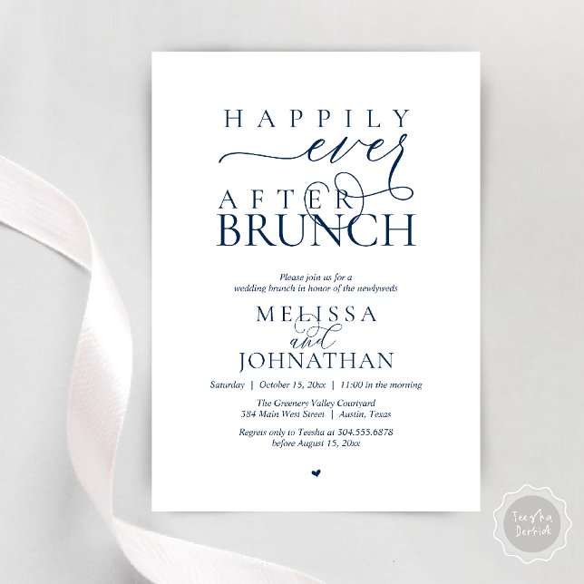 Lyckliga Slut För Alltid Fest Bröllop Elopement Mi Inbjudningar (Happily Ever After Brunch Wedding Elopement Celebration Invitation Card in Navy Blue)