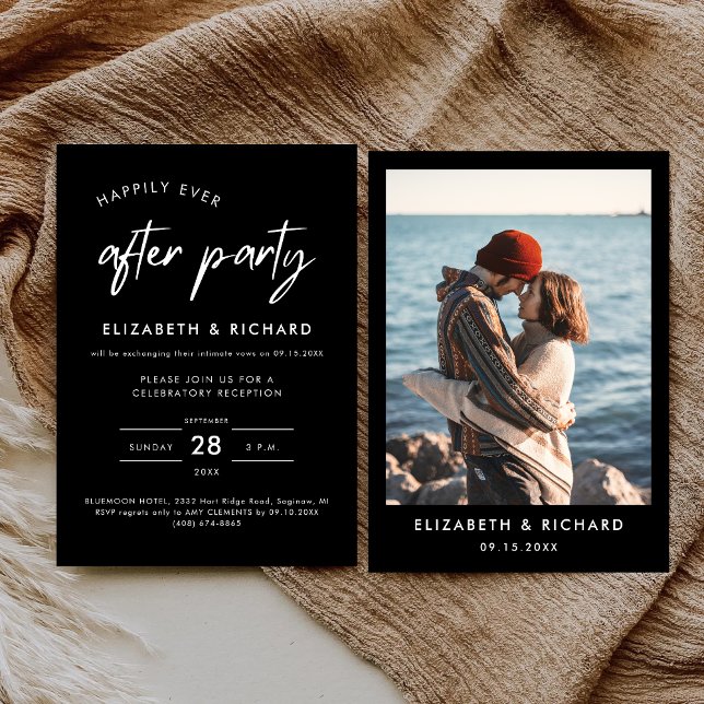 Lyckliga Slut För Alltid Fest Minimal Bröllopsmott Inbjudningar (Minimal happily ever after party invitation adds a romantic, joyful feel to your reception.)